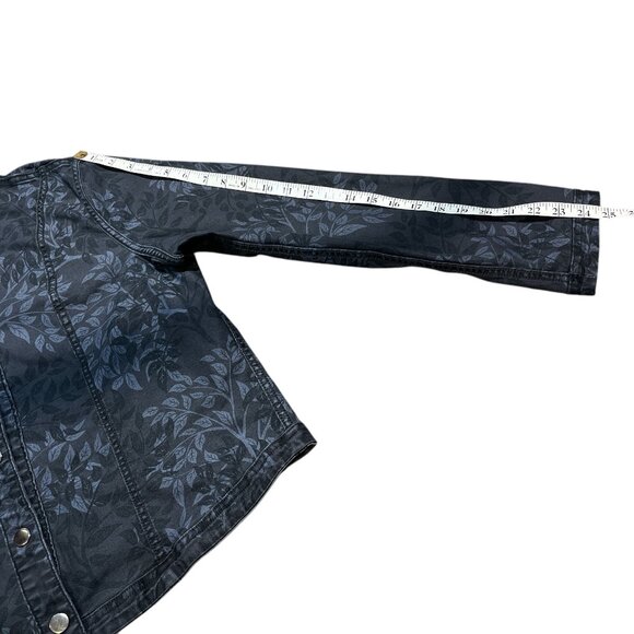 FDJ FRENCH DRESSING JEANS Reversible Bomber Jacket L Blue Leaves Stretchy - Picture 7 of 10